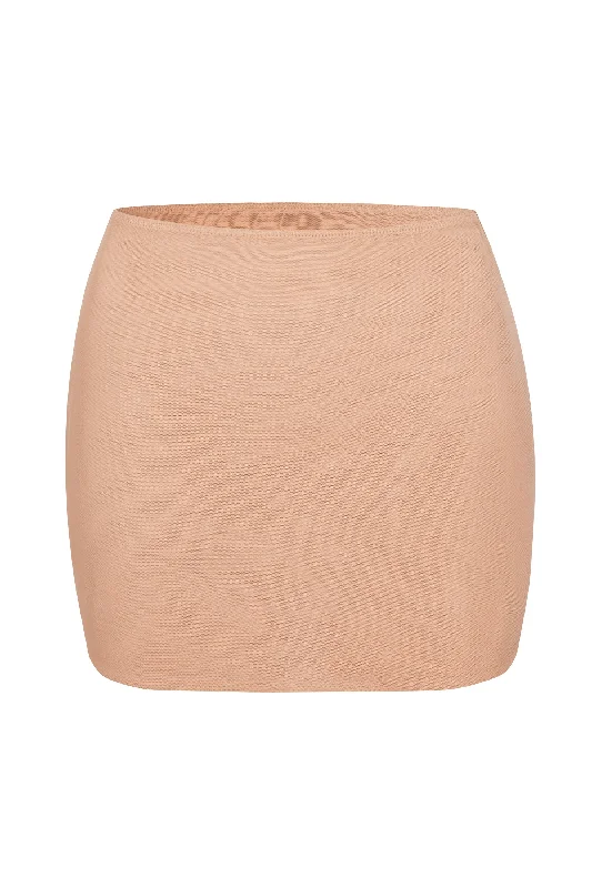 Soft Mesh Low-Rise Micro Mini Slip Skirt in Warm Peach