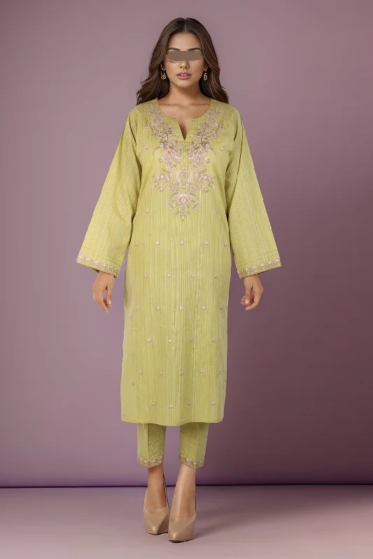 Solid Embroidered Slub Viscose Stitched 2 Piece (Shirt/Trouser)