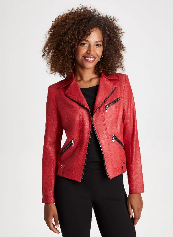 Zip Detail Faux Suede Jacket