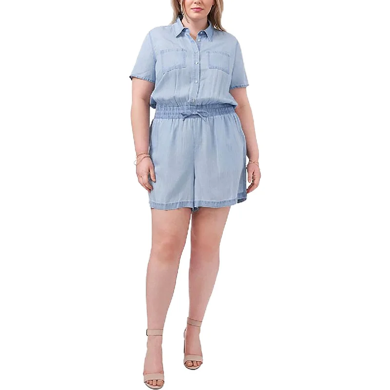 Plus Womens Collared Short Romper