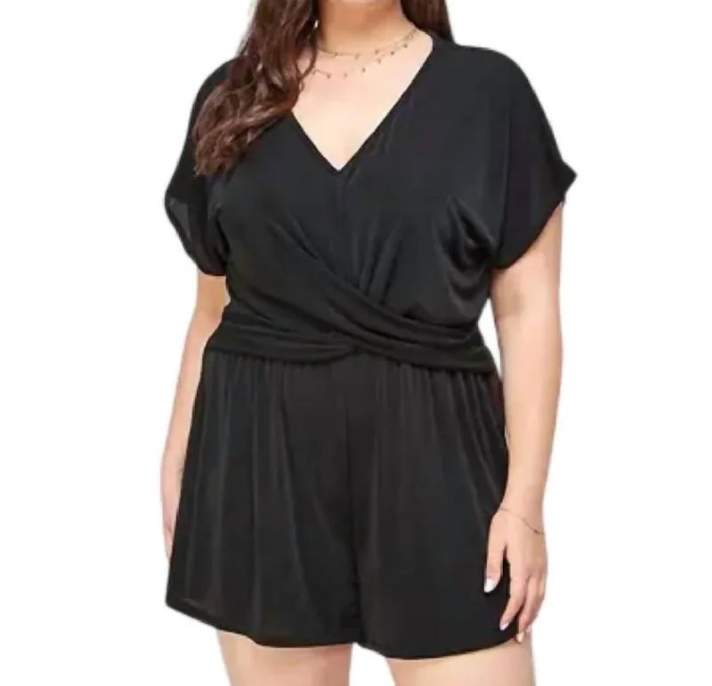 Slinky Draped Romper - Plus In Black