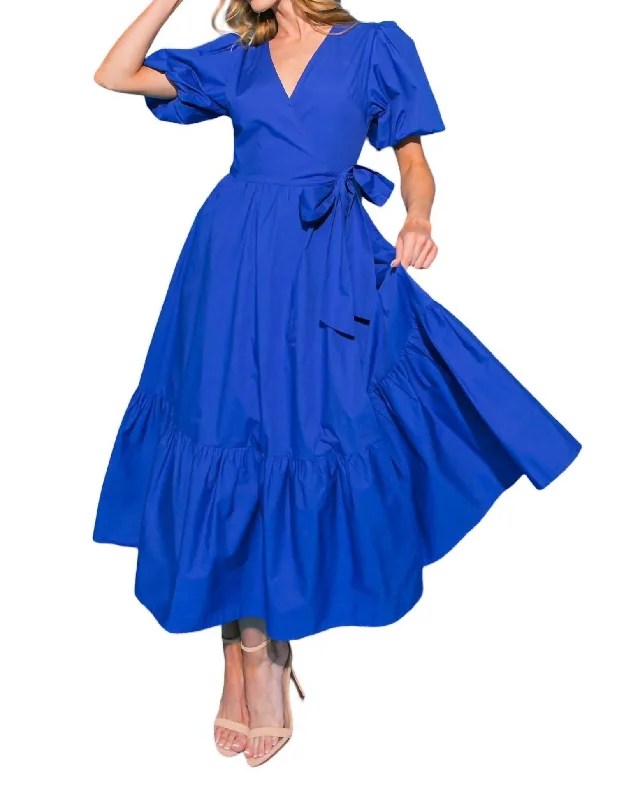 Solid Poplin Midi Dress In Royal