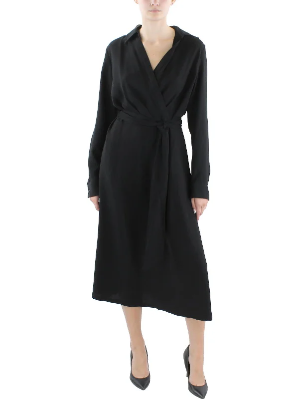 Womens Surplice Georgette Midi Dress