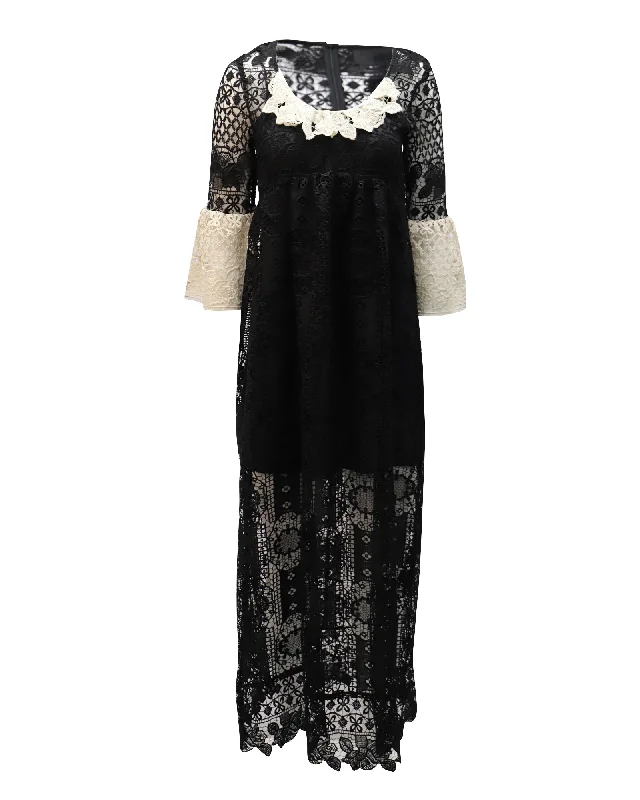 Anna Sui Lace Maxi Dress in Black Polyester