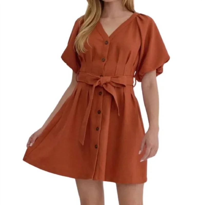 Belted Mini Dress In Rust