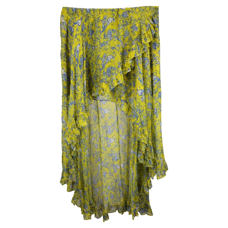 Caroline Constas Adelle Ruffled Asymmetric Skirt in Yellow Polyester