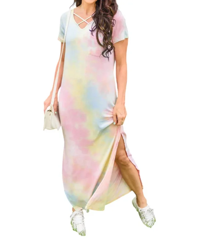 Crossing Over Tie Dye Maxi Dress In Pink