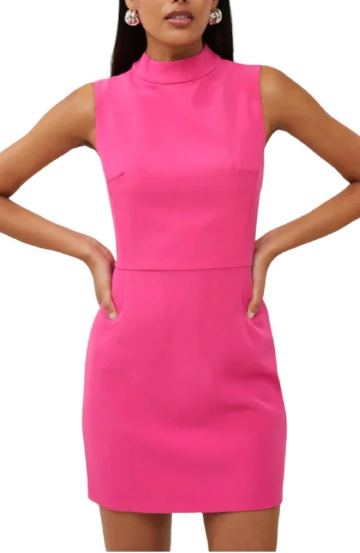 Echo Crepe Mock Neck Mini Dress In Fuchsia