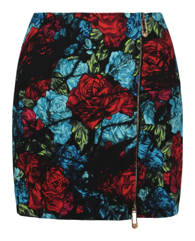 Floral Printed Zip Front Mini Skirt