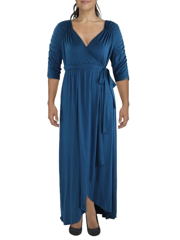 Plus Womens Maxi Side Tie Wrap Dress