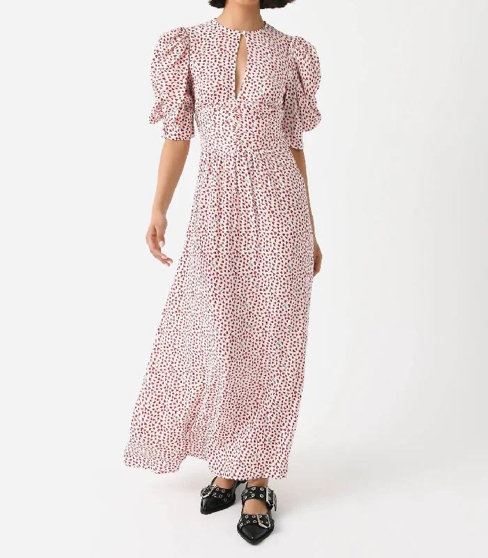 Printed Maxi Flowy Dress In Happy Hearts/bright White