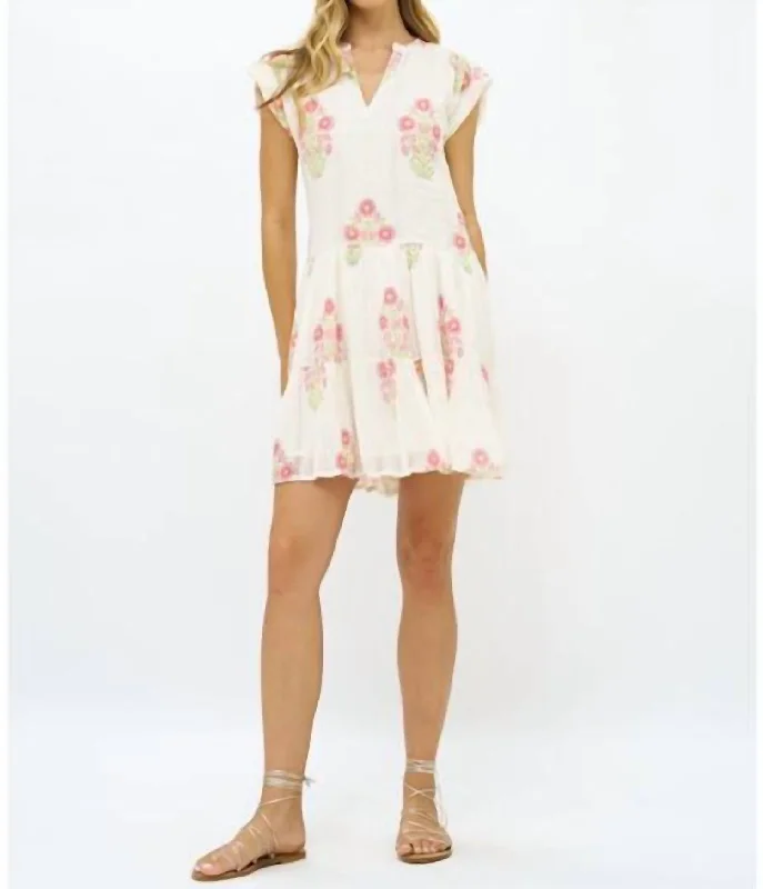 Roll Sleeve Mini Dress In Algarve Pink