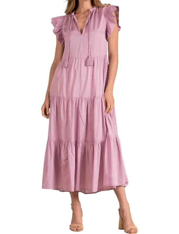 Ruffle Sleeves Maxi Dress In Lilac