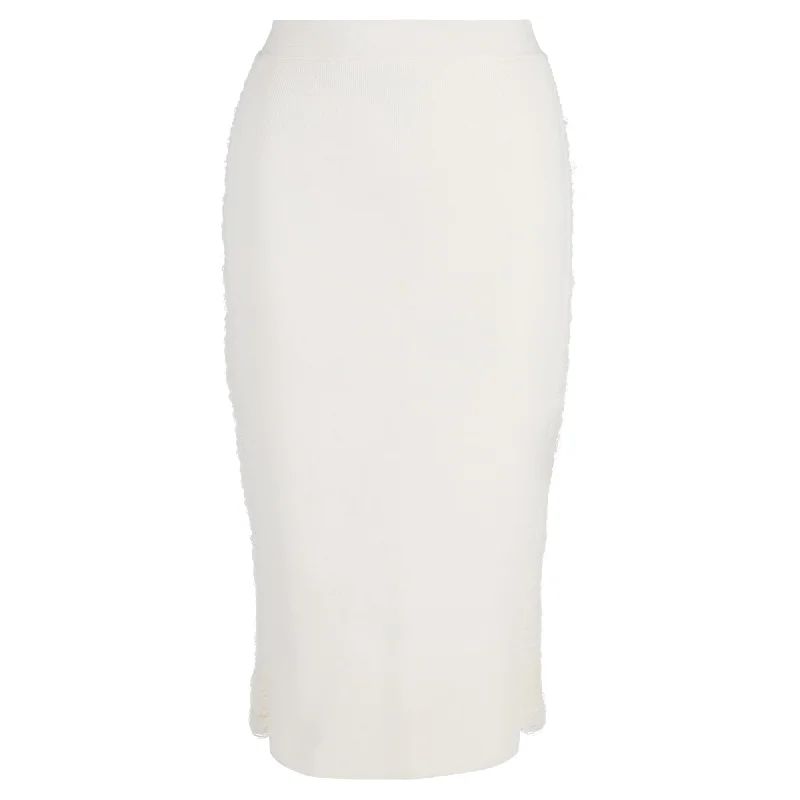 Victoria Beckham Knitted Pencil Midi Skirt in White Cotton