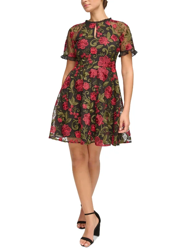 Womens Floral Print Mini Fit & Flare Dress