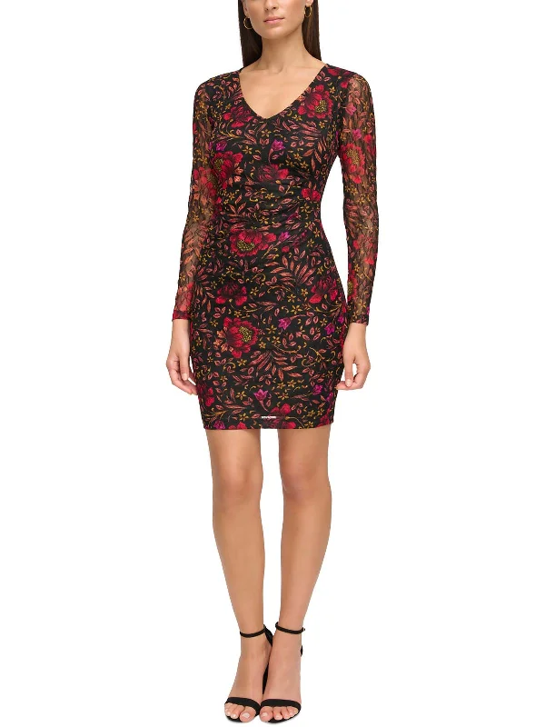 Womens Floral Print Short Mini Dress