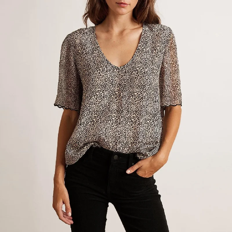 Olivia Printed Viscose Crepe Scoop Neck Blouse