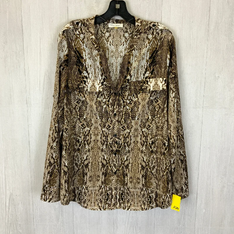 Top Long Sleeve By Calvin Klein In Animal Print, Size: L