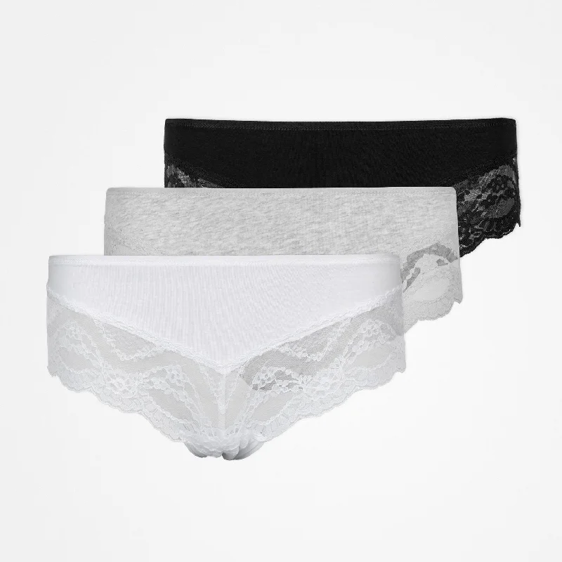 Hipster Panties mit Spitze | Mix (Weiß/Hellgrau/Schwarz)