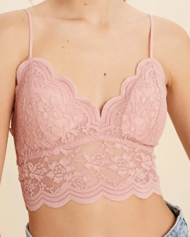 Lovely Scalloped Lace Bralette In Mauve