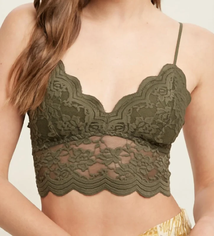 Lovely Scalloped Lace Bralette In Olive