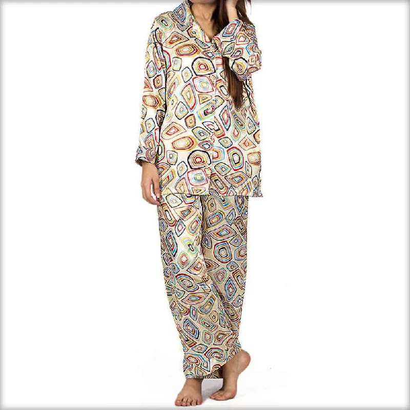 Cream Printed Pajama Set Nightwear