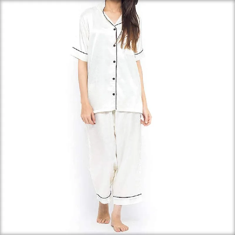 Ivory Polyester Satin Nightsuit