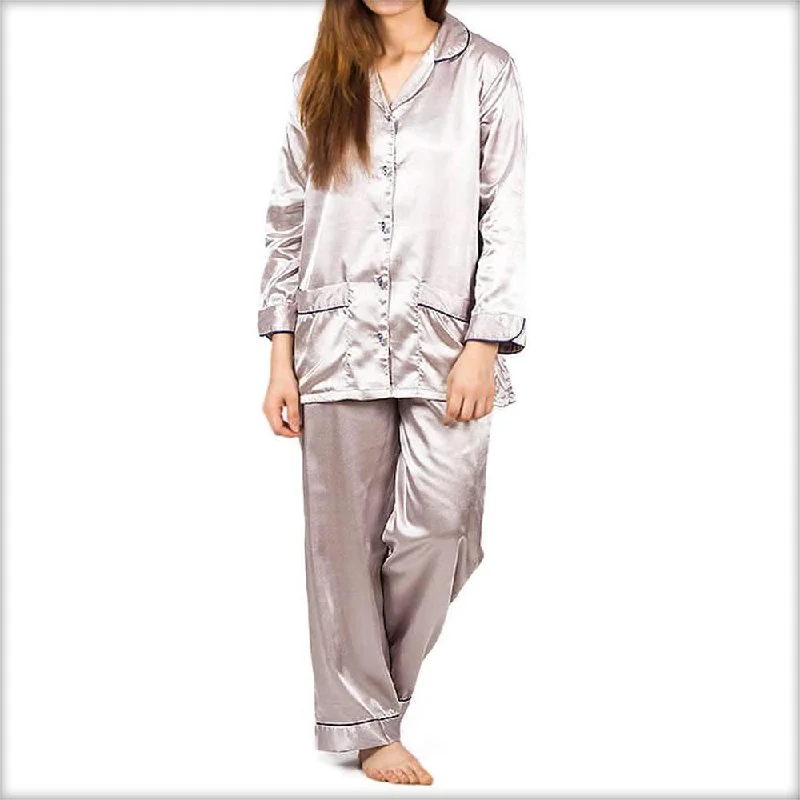 Light Grey Polyester Satin Night Suit