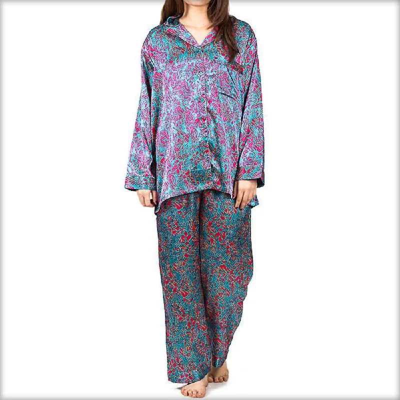 Pink & Turquoise Printed Pajama Set Nightwear