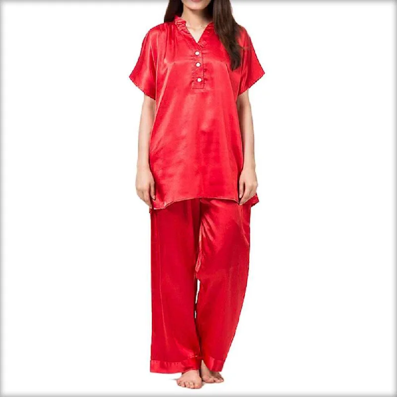 Polyester Satin Royal Red Night Suit