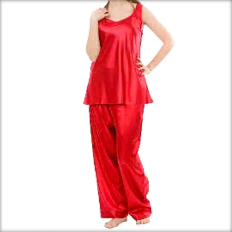 Red Satin Sleeveless Night Dress