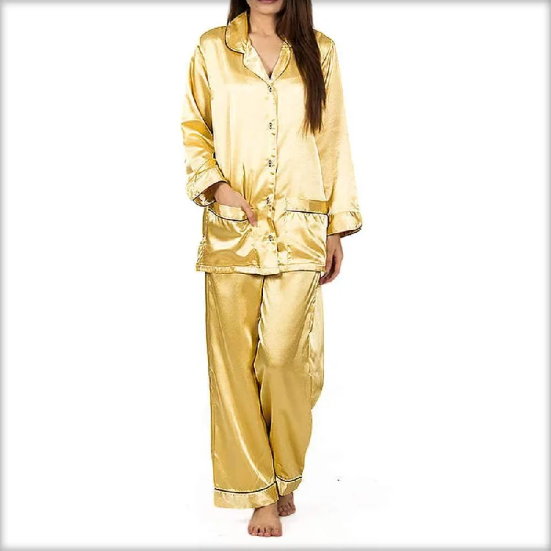 Yellow Polyester Satin Night Suit