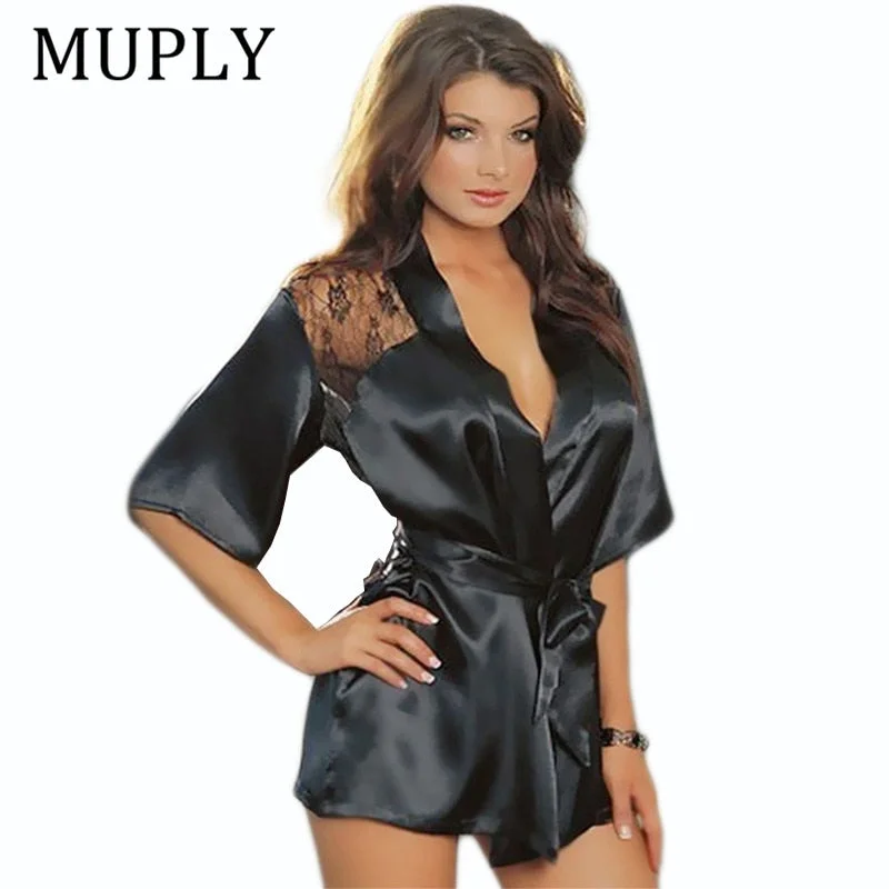 Satin Lace Black Night Robe