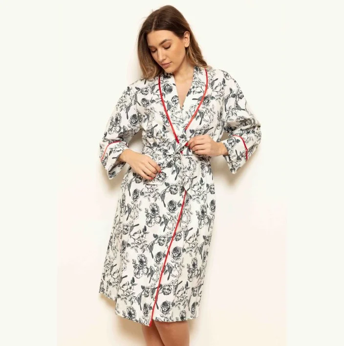 100% Cotton Brushed Poplin Grace Shawl Robe