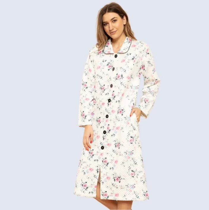 English Rose QUILTED 100% Cotton Button Robe