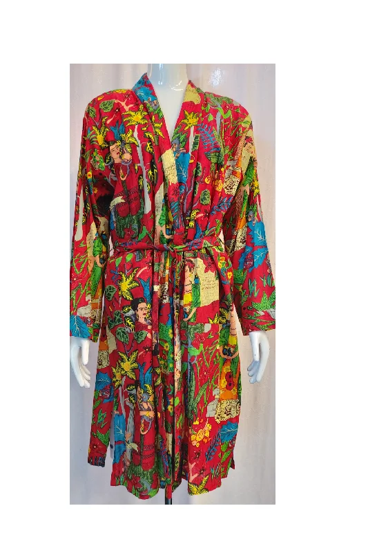 Frida Kahlo Cotton Robes - Red